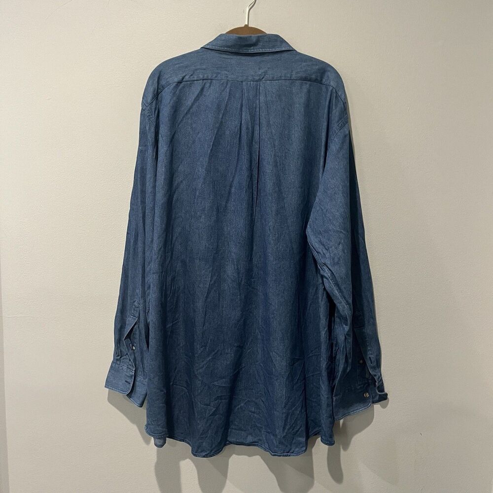 Vintage Lands End Shirt Mens 18.5 36 Tall XXL Blue Denim 100% Cotton Long Sleeve - Picture 2 of 5